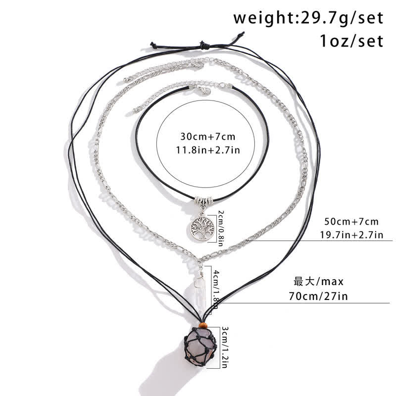 Olivenorma Set di collana con ciondolo albero della vita in pietra naturale