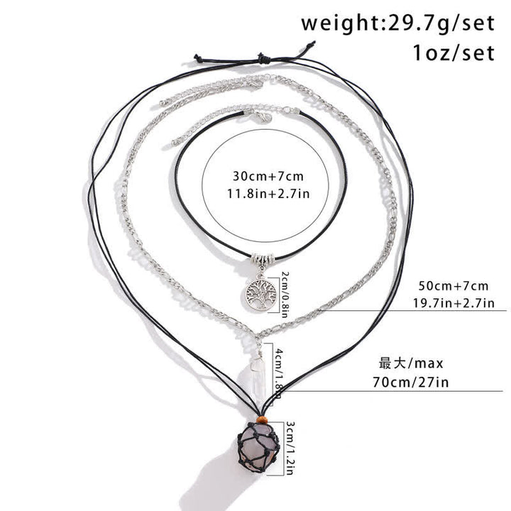 Olivenorma Set di collana con ciondolo albero della vita in pietra naturale