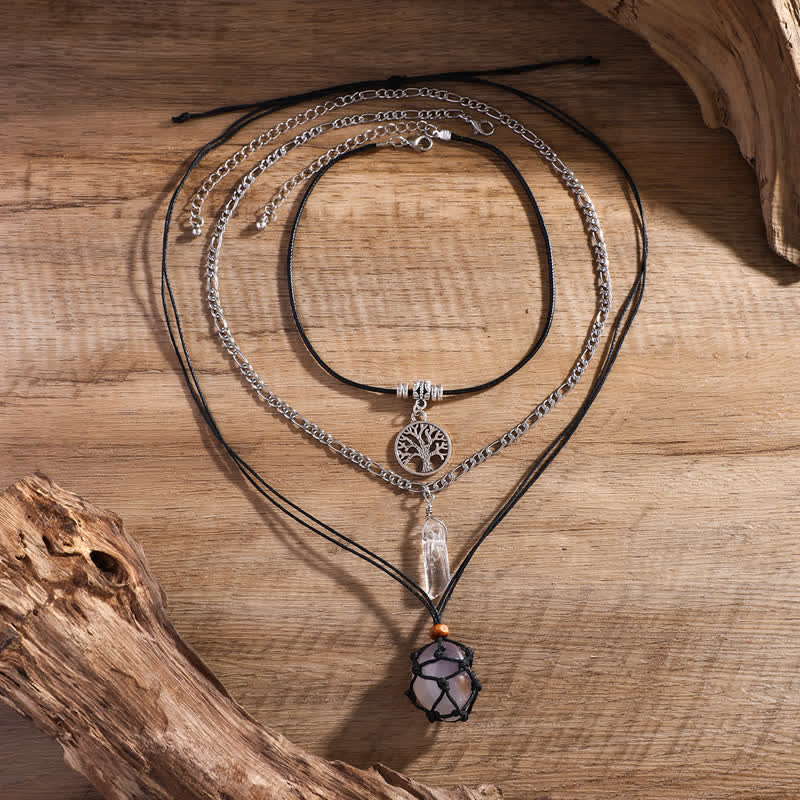 Olivenorma Set di collana con ciondolo albero della vita in pietra naturale
