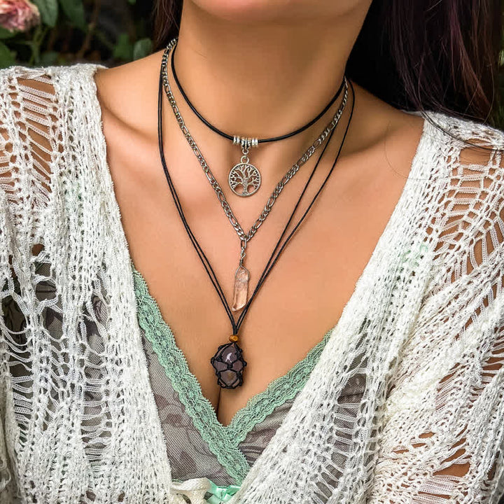 Olivenorma Set di collana con ciondolo albero della vita in pietra naturale