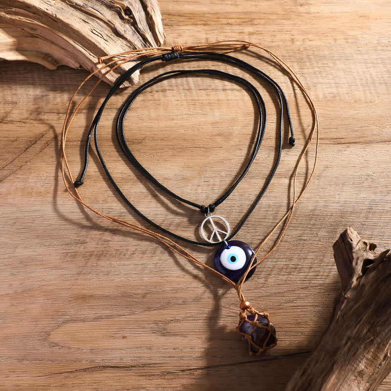 Olivenorma Set di collana con ciondolo albero della vita in pietra naturale