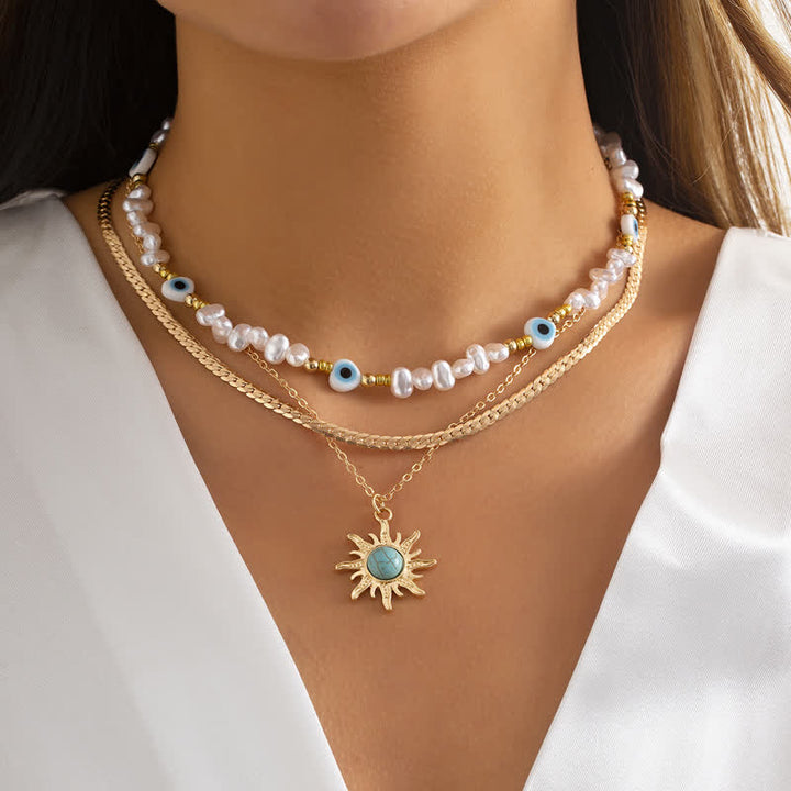 Set di collana con perle d'acqua dolce color turchese Olivenorma e malocchio