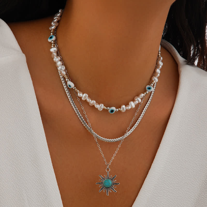 Set di collana con perle d'acqua dolce color turchese Olivenorma e malocchio