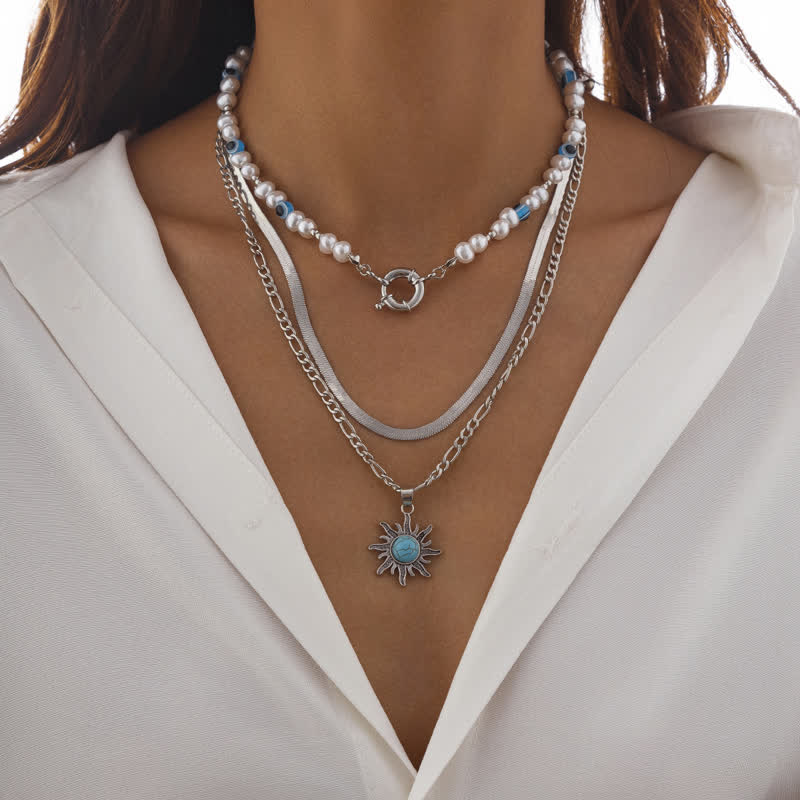 Set di collana con perle d'acqua dolce color turchese Olivenorma e malocchio