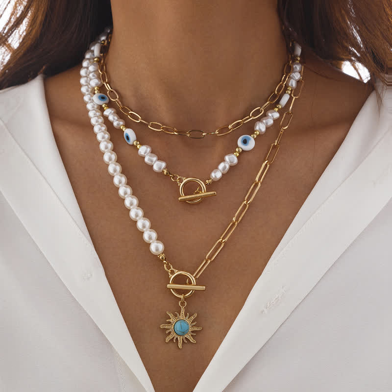 Set di collana con perle d'acqua dolce color turchese Olivenorma e malocchio