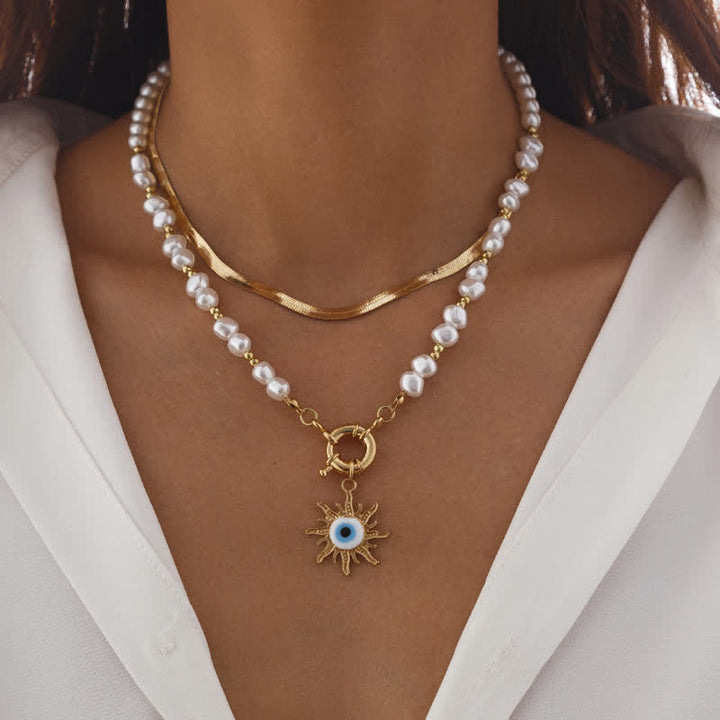 Set di collana con perle d'acqua dolce color turchese Olivenorma e malocchio