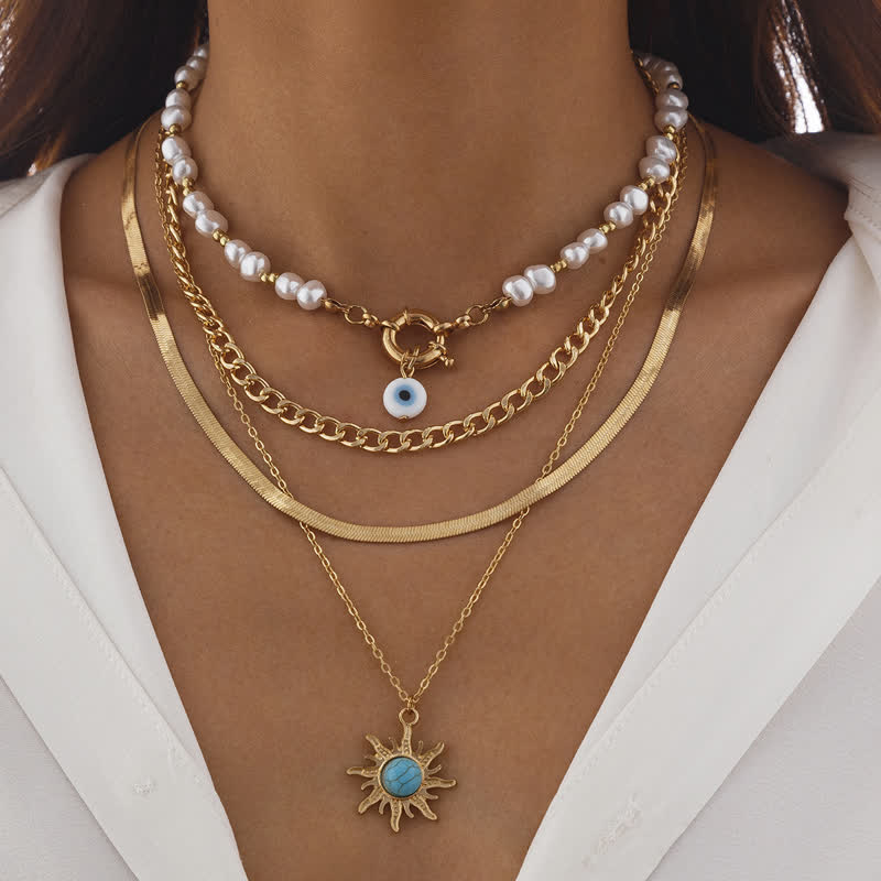 Set di collana con perle d'acqua dolce color turchese Olivenorma e malocchio