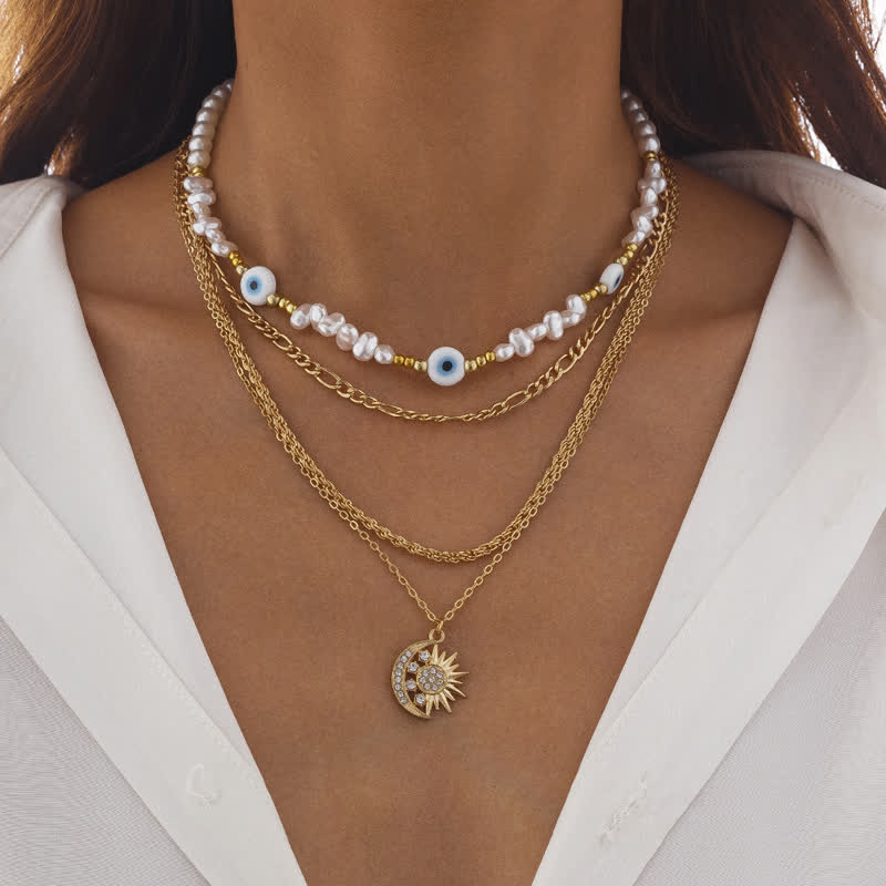 Set di collana con perle d'acqua dolce color turchese Olivenorma e malocchio