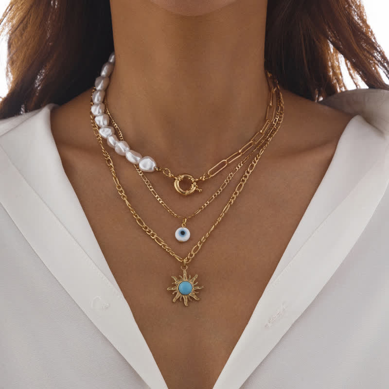 Set di collana con perle d'acqua dolce color turchese Olivenorma e malocchio