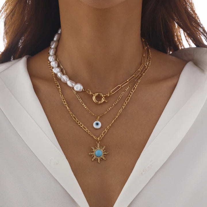 Set di collana con perle d'acqua dolce color turchese Olivenorma e malocchio
