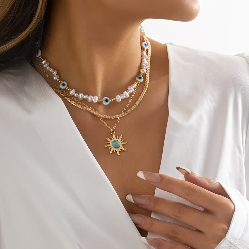 Set di collana con perle d'acqua dolce color turchese Olivenorma e malocchio