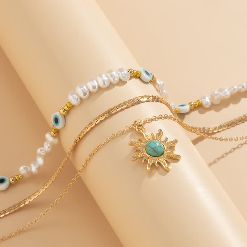 Set di collana con perle d'acqua dolce color turchese Olivenorma e malocchio