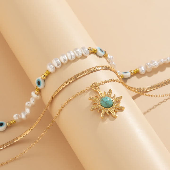 Set di collana con perle d'acqua dolce color turchese Olivenorma e malocchio