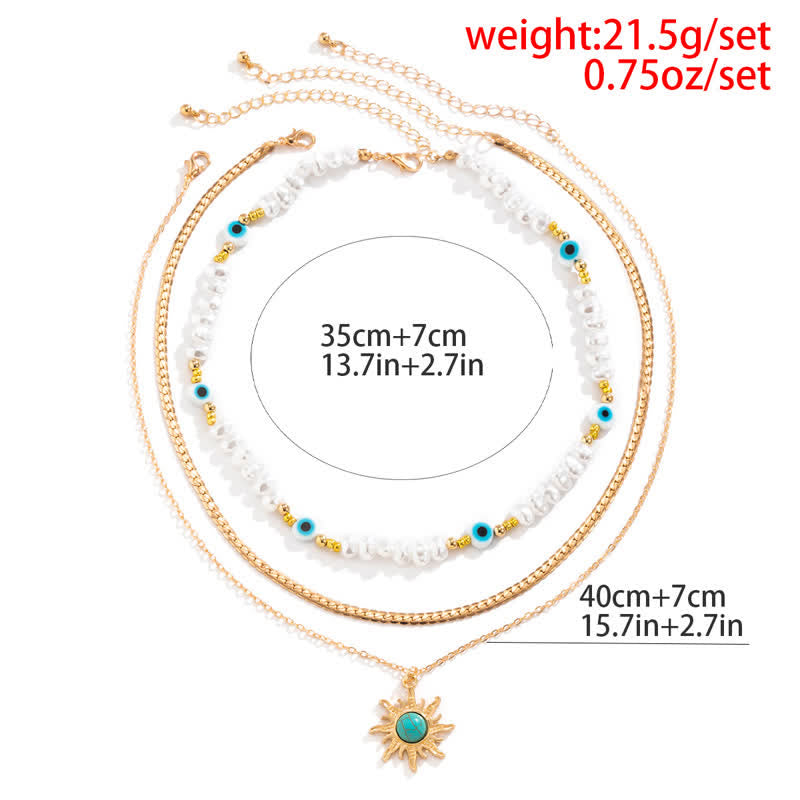 Set di collana con perle d'acqua dolce color turchese Olivenorma e malocchio