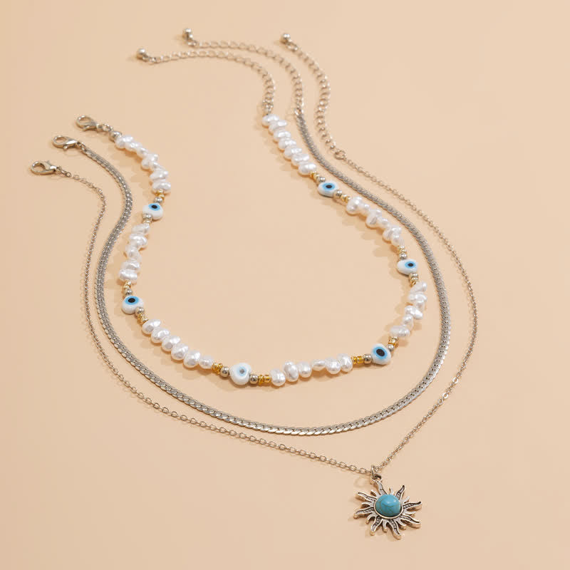 Set di collana con perle d'acqua dolce color turchese Olivenorma e malocchio