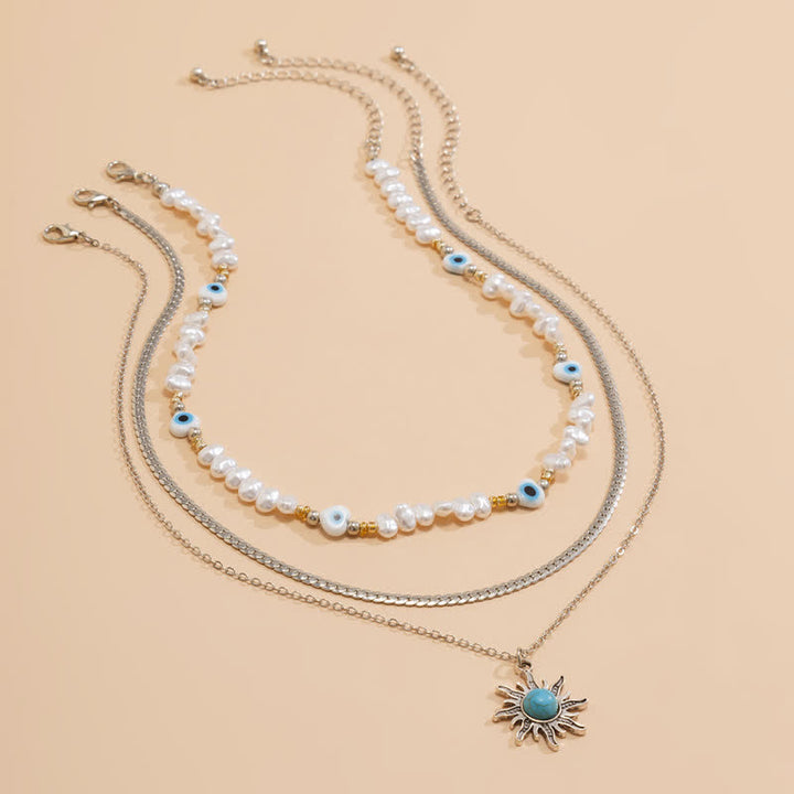 Set di collana con perle d'acqua dolce color turchese Olivenorma e malocchio