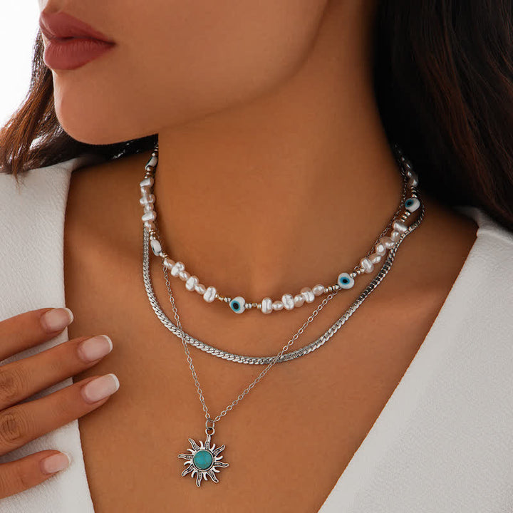 Set di collana con perle d'acqua dolce color turchese Olivenorma e malocchio