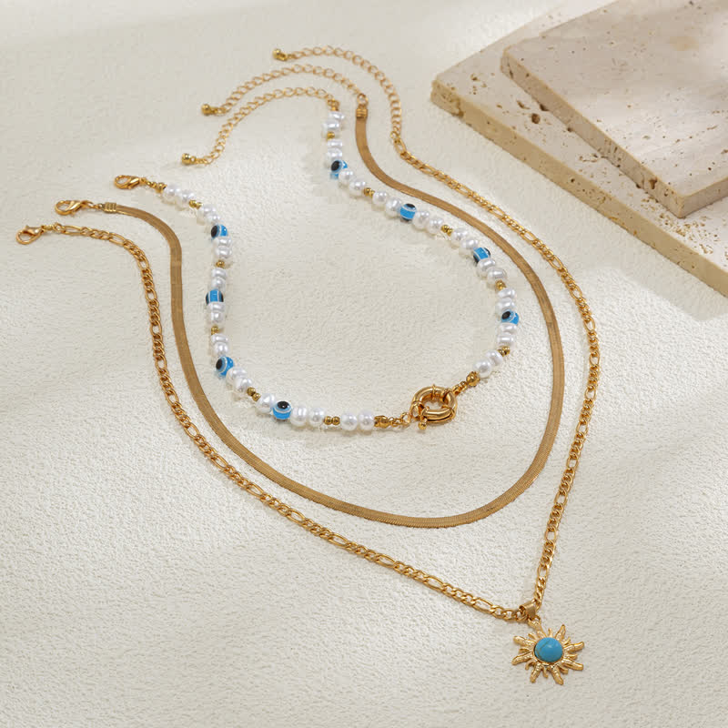 Set di collana con perle d'acqua dolce color turchese Olivenorma e malocchio