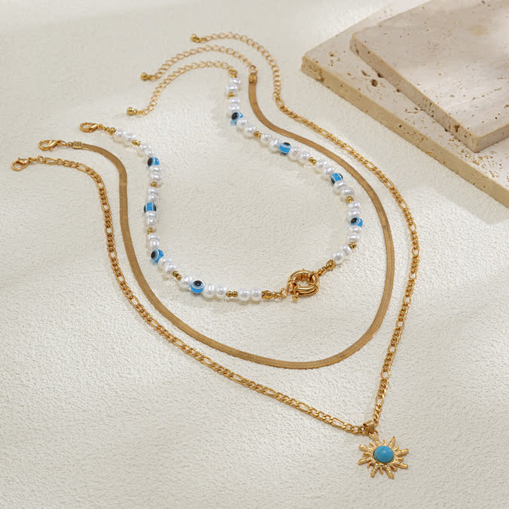 Set di collana con perle d'acqua dolce color turchese Olivenorma e malocchio