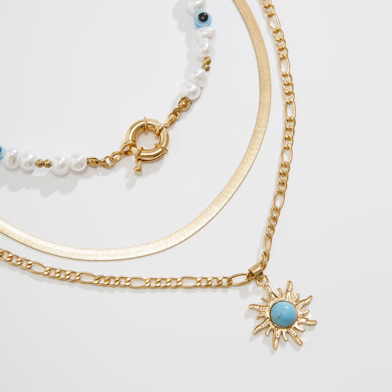 Set di collana con perle d'acqua dolce color turchese Olivenorma e malocchio