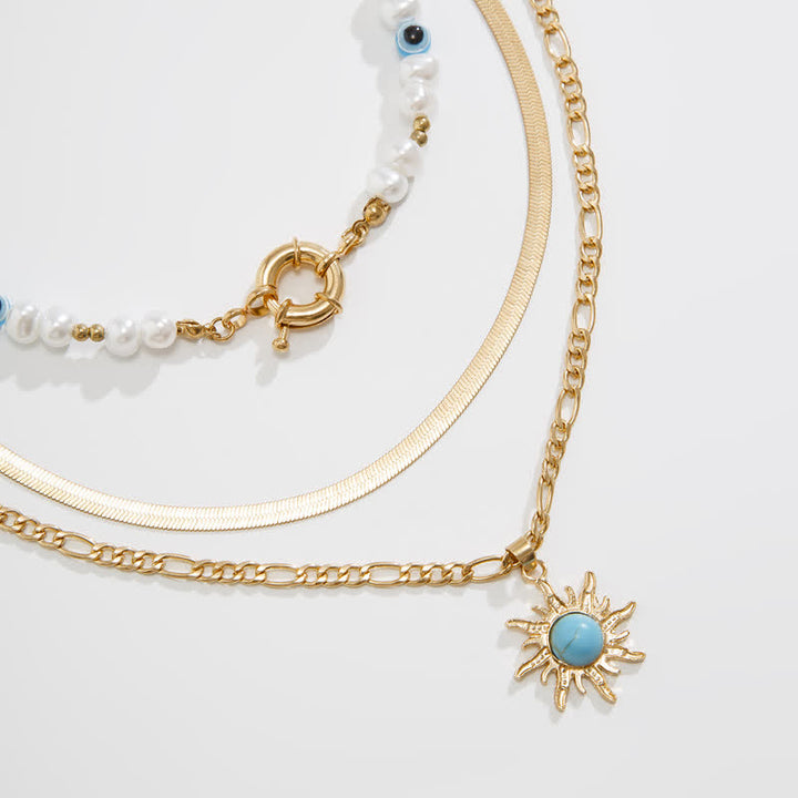 Set di collana con perle d'acqua dolce color turchese Olivenorma e malocchio