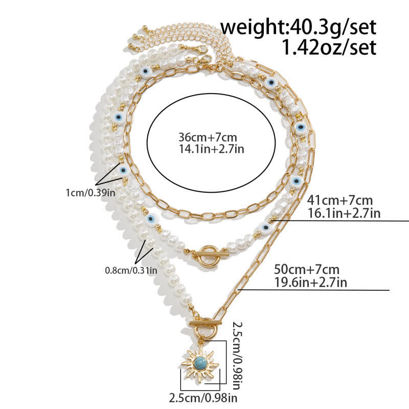 Set di collana con perle d'acqua dolce color turchese Olivenorma e malocchio