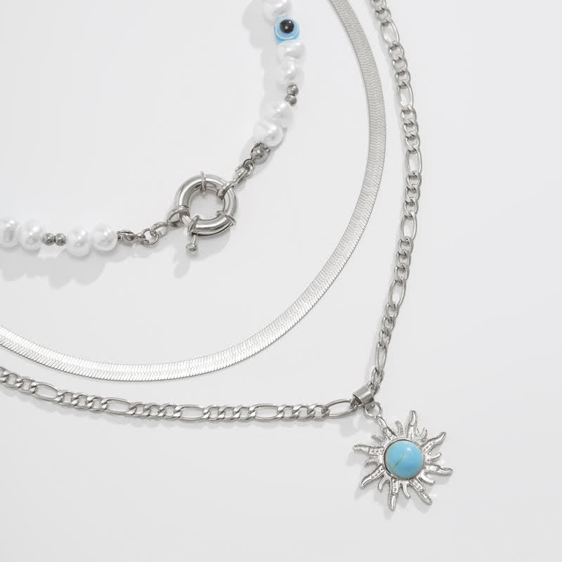 Set di collana con perle d'acqua dolce color turchese Olivenorma e malocchio