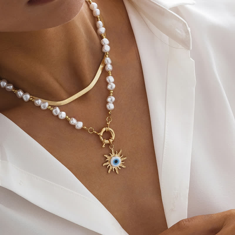 Set di collana con perle d'acqua dolce color turchese Olivenorma e malocchio