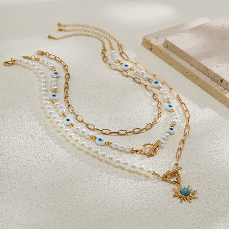 Set di collana con perle d'acqua dolce color turchese Olivenorma e malocchio