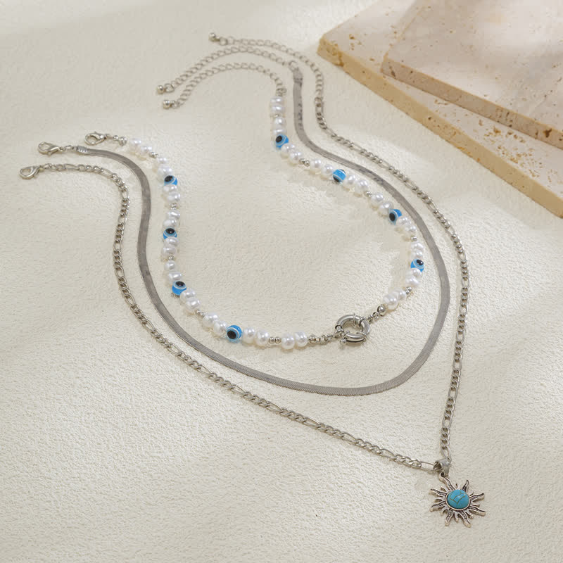 Set di collana con perle d'acqua dolce color turchese Olivenorma e malocchio