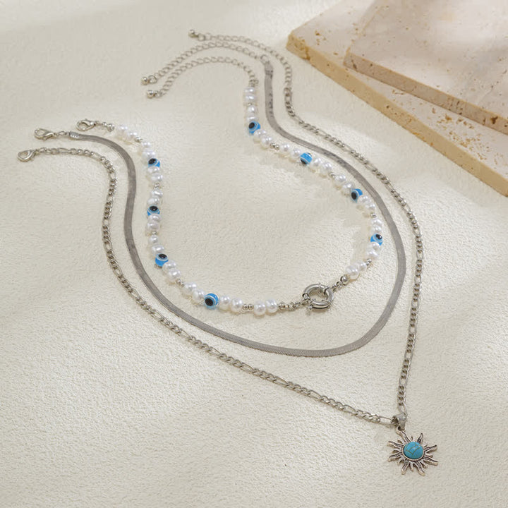 Set di collana con perle d'acqua dolce color turchese Olivenorma e malocchio