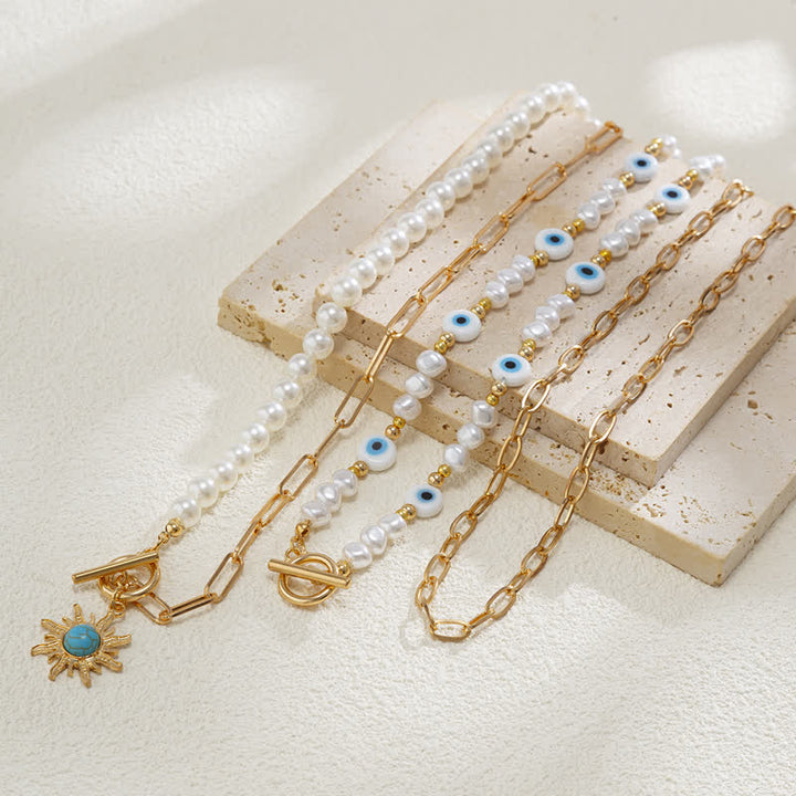 Set di collana con perle d'acqua dolce color turchese Olivenorma e malocchio