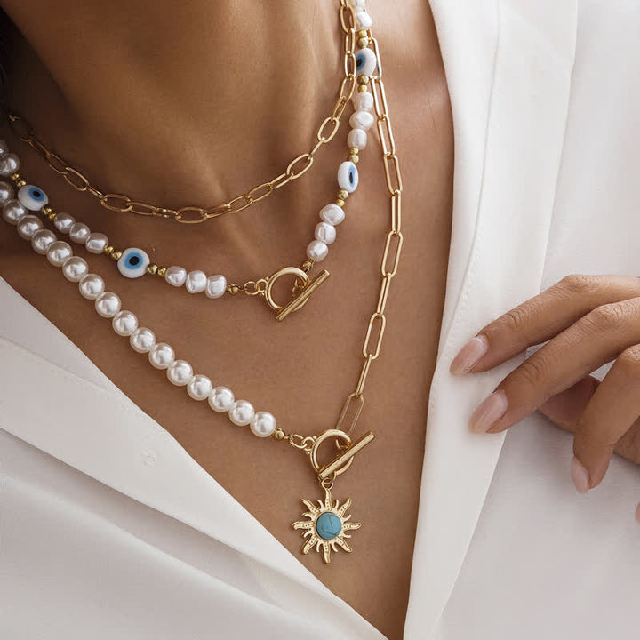 Set di collana con perle d'acqua dolce color turchese Olivenorma e malocchio