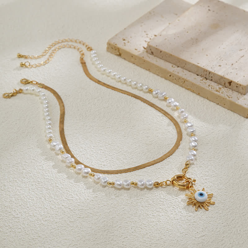 Set di collana con perle d'acqua dolce color turchese Olivenorma e malocchio