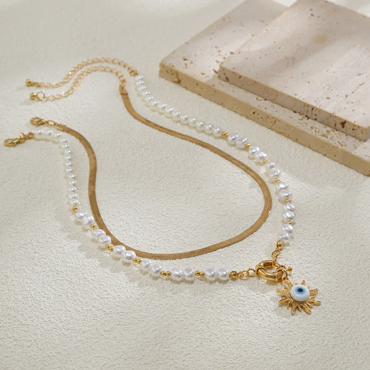Set di collana con perle d'acqua dolce color turchese Olivenorma e malocchio