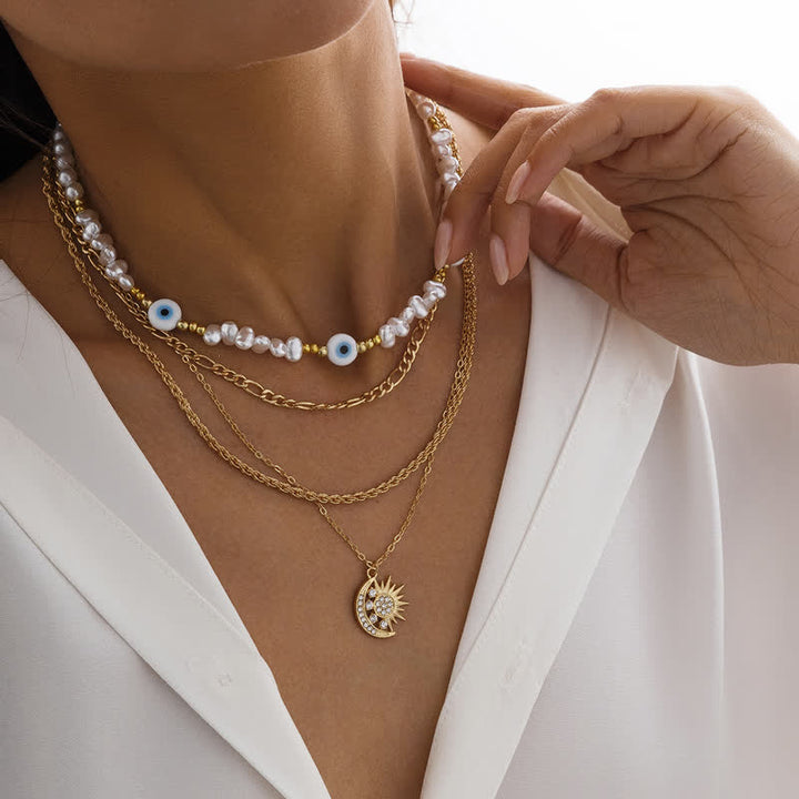 Set di collana con perle d'acqua dolce color turchese Olivenorma e malocchio