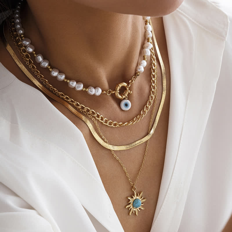 Set di collana con perle d'acqua dolce color turchese Olivenorma e malocchio