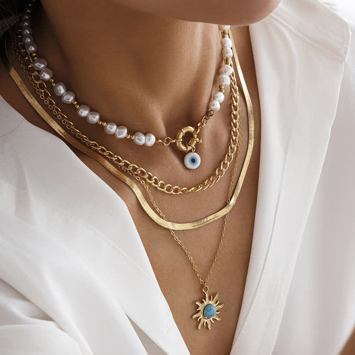 Set di collana con perle d'acqua dolce color turchese Olivenorma e malocchio
