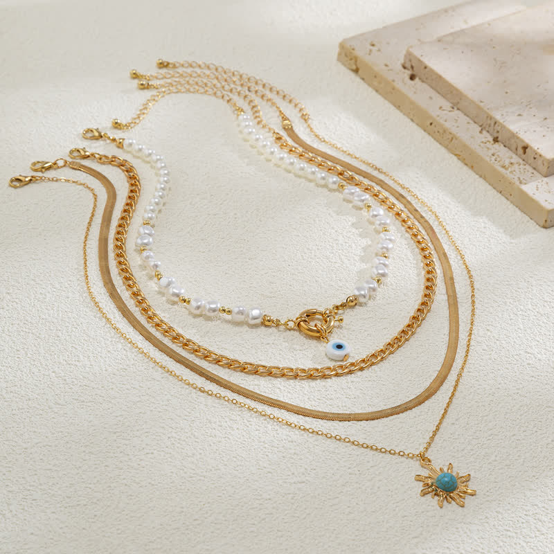 Set di collana con perle d'acqua dolce color turchese Olivenorma e malocchio