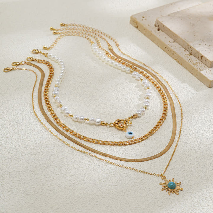 Set di collana con perle d'acqua dolce color turchese Olivenorma e malocchio