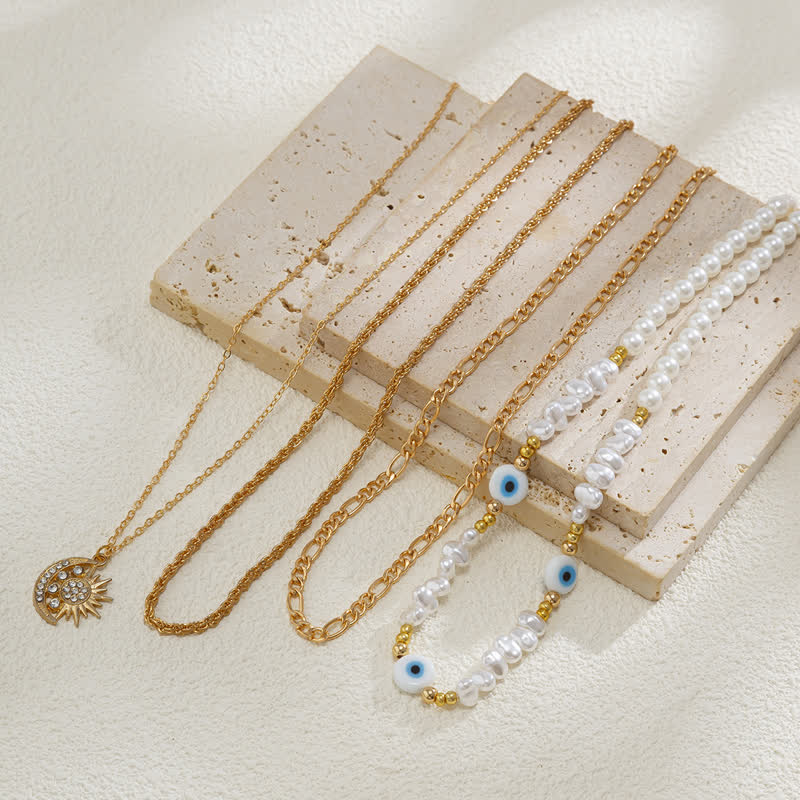 Set di collana con perle d'acqua dolce color turchese Olivenorma e malocchio
