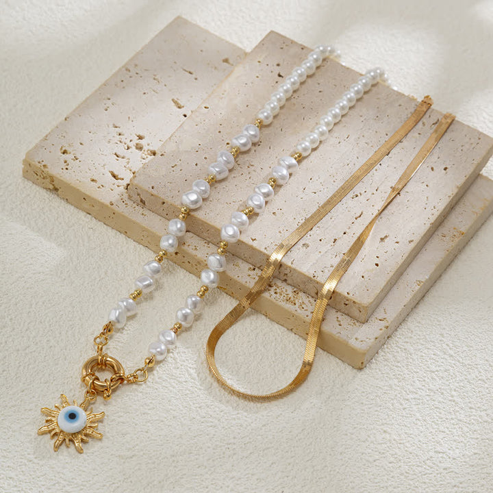 Set di collana con perle d'acqua dolce color turchese Olivenorma e malocchio
