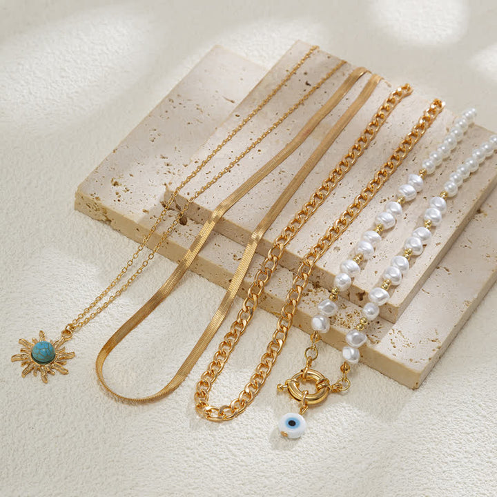 Set di collana con perle d'acqua dolce color turchese Olivenorma e malocchio