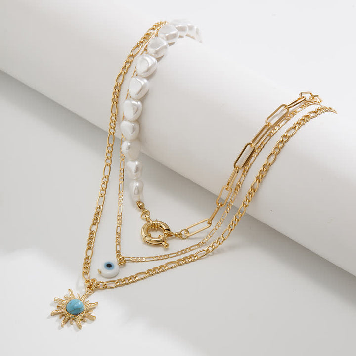Set di collana con perle d'acqua dolce color turchese Olivenorma e malocchio