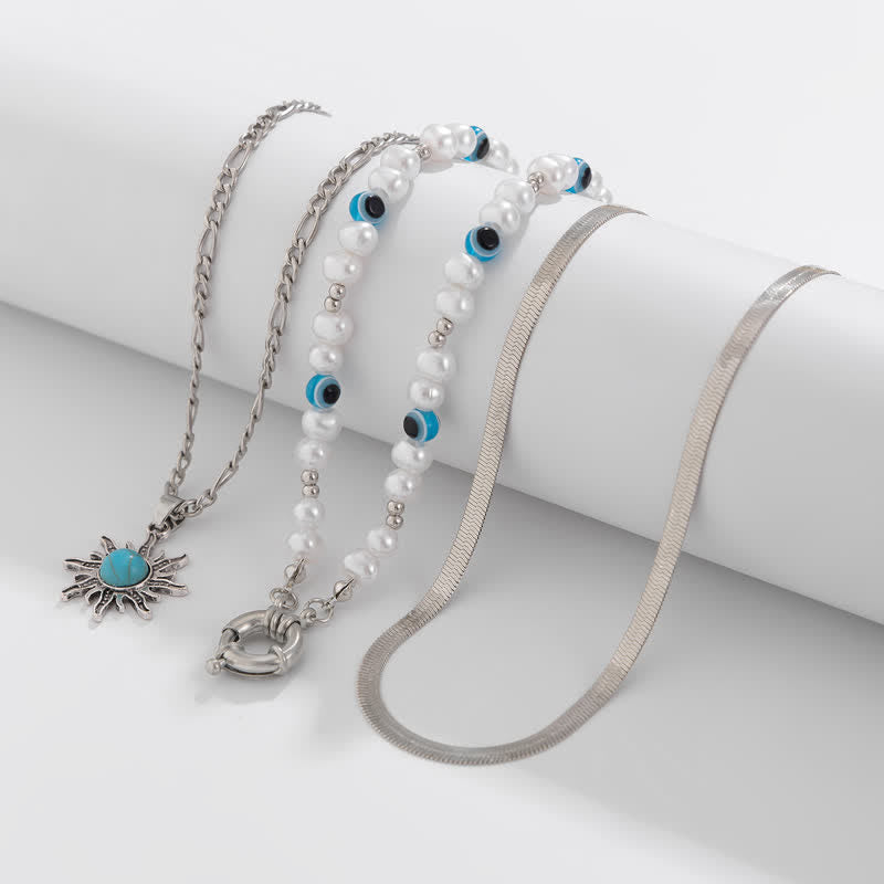 Set di collana con perle d'acqua dolce color turchese Olivenorma e malocchio