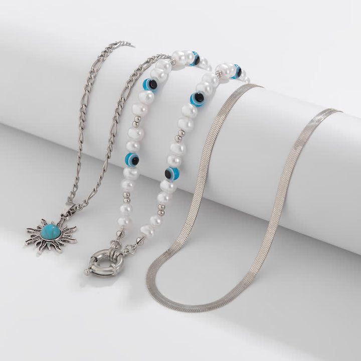 Set di collana con perle d'acqua dolce color turchese Olivenorma e malocchio
