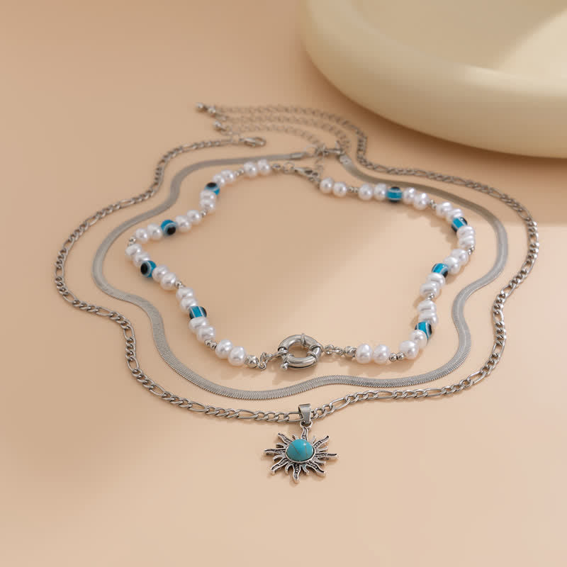 Set di collana con perle d'acqua dolce color turchese Olivenorma e malocchio
