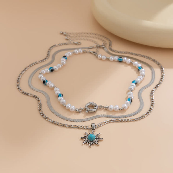 Set di collana con perle d'acqua dolce color turchese Olivenorma e malocchio