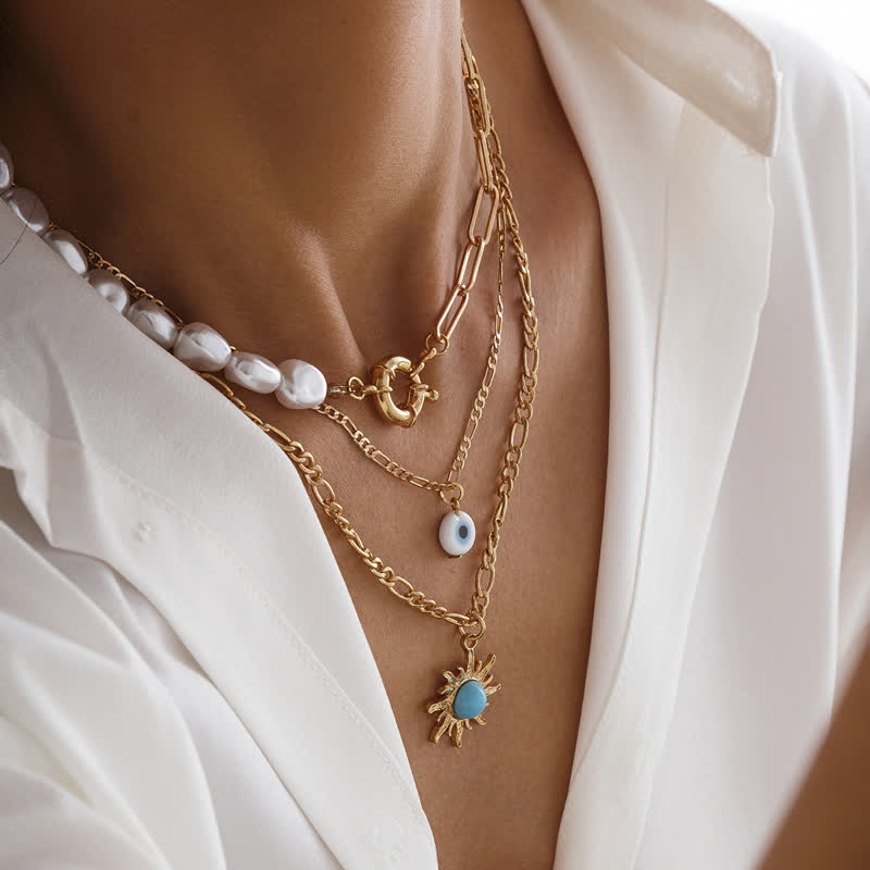 Set di collana con perle d'acqua dolce color turchese Olivenorma e malocchio