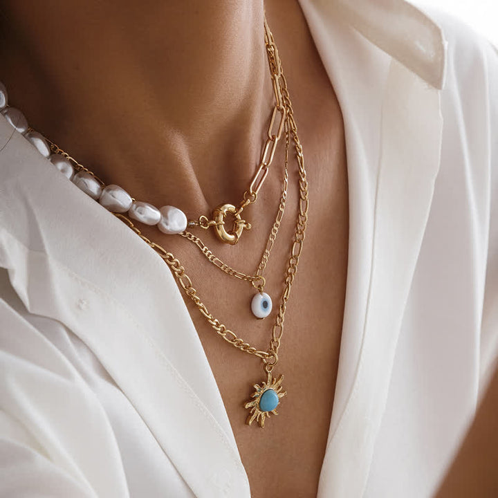 Set di collana con perle d'acqua dolce color turchese Olivenorma e malocchio